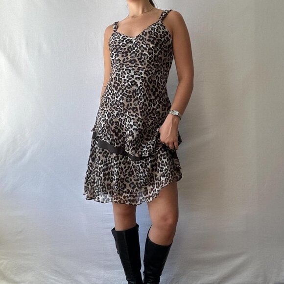 Midi Layered Ruffle Cheetah Dress - Picture 3 of 4